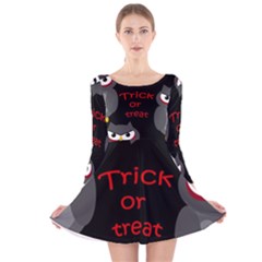 Trick Or Treat - Owls Long Sleeve Velvet Skater Dress by Valentinaart