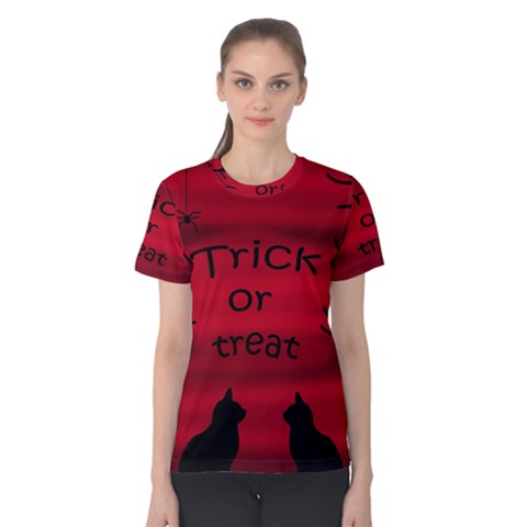 Trick Or Treat - Black Cat Women s Cotton Tee by Valentinaart