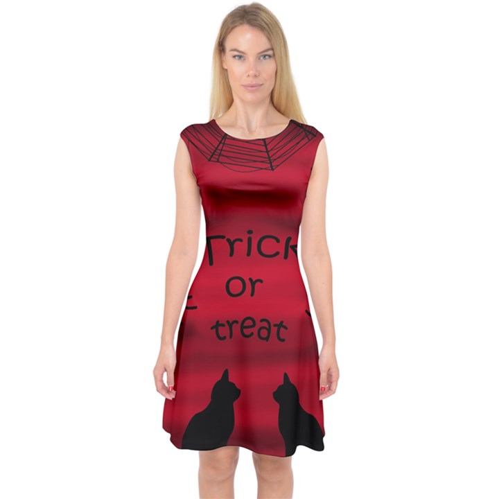 Trick or treat - black cat Capsleeve Midi Dress