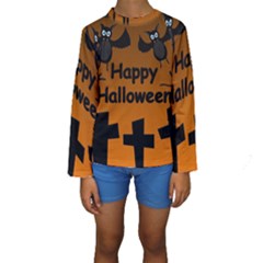 Happy Halloween - Bats On The Cemetery Kids  Long Sleeve Swimwear by Valentinaart