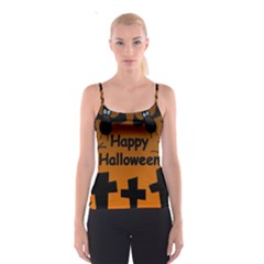 Happy Halloween - Bats On The Cemetery Spaghetti Strap Top by Valentinaart