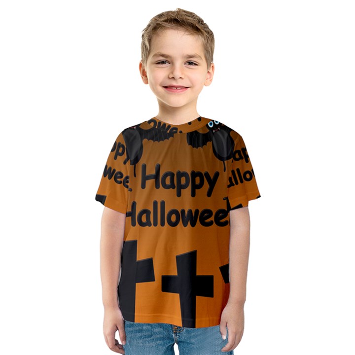 Happy Halloween - bats on the cemetery Kids  Sport Mesh Tee