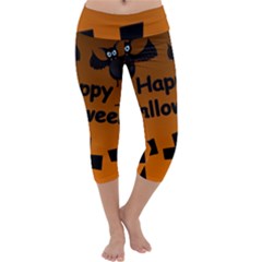 Happy Halloween - Bats On The Cemetery Capri Yoga Leggings by Valentinaart