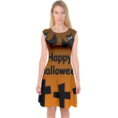 Happy Halloween - Bats On The Cemetery Capsleeve Midi Dress by Valentinaart