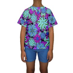 Vibrant Floral Collage Print Kids  Short Sleeve Swimwear by dflcprintsclothing