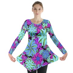 Vibrant Floral Collage Print Long Sleeve Tunic  by dflcprintsclothing