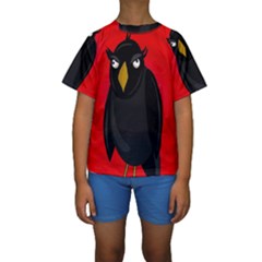 Halloween - Old Raven Kids  Short Sleeve Swimwear by Valentinaart