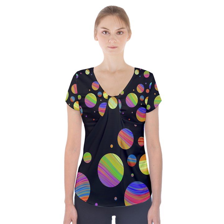 Colorful galaxy Short Sleeve Front Detail Top