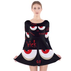 Halloween  trick Or Treat  - Monsters Red Eyes Long Sleeve Velvet Skater Dress by Valentinaart