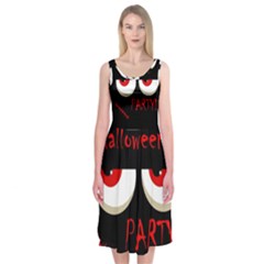 Halloween Party - Red Eyes Monster Midi Sleeveless Dress by Valentinaart