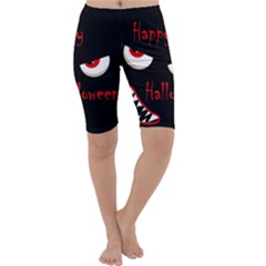 Happy Halloween - Red Eyes Monster Cropped Leggings  by Valentinaart
