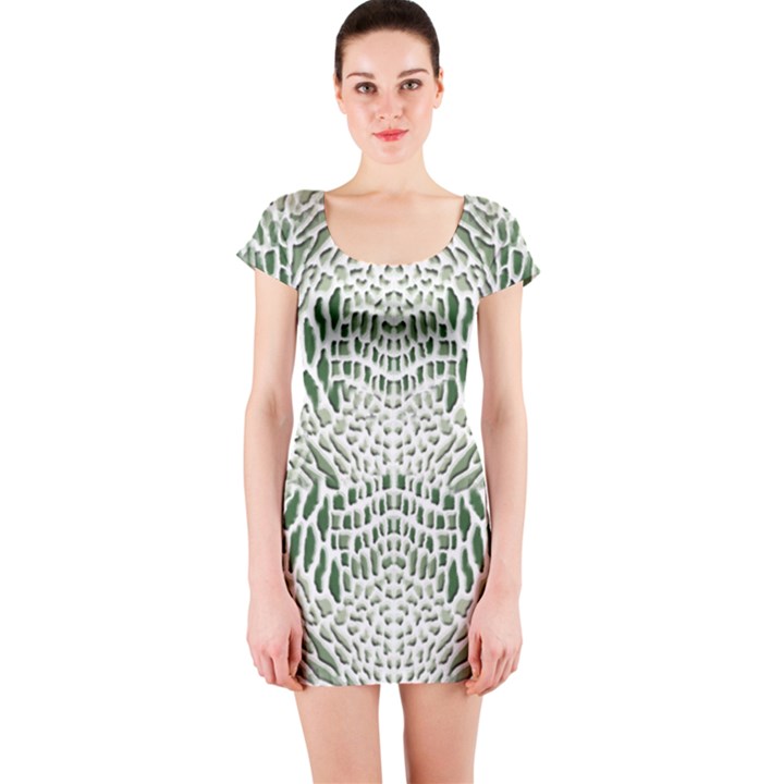 GREEN SNAKE TEXTURE Short Sleeve Bodycon Dress