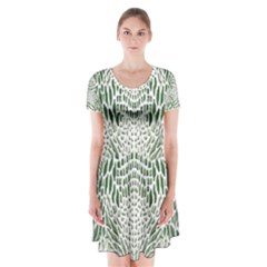 GREEN SNAKE TEXTURE Short Sleeve V-neck Flare Dress