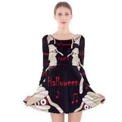 Halloween Mummy Party Long Sleeve Velvet Skater Dress by Valentinaart