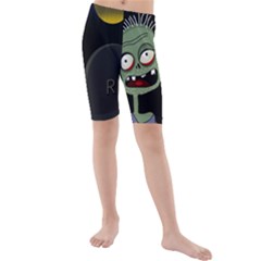 Halloween Zombie On The Cemetery Kids  Mid Length Swim Shorts by Valentinaart