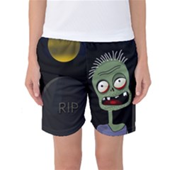 Halloween Zombie On The Cemetery Women s Basketball Shorts by Valentinaart