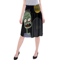 Halloween Zombie On The Cemetery Midi Beach Skirt by Valentinaart