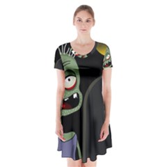 Halloween Zombie On The Cemetery Short Sleeve V-neck Flare Dress by Valentinaart