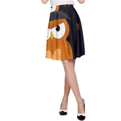 Halloween Witch - Orange Owl A-line Skirt by Valentinaart