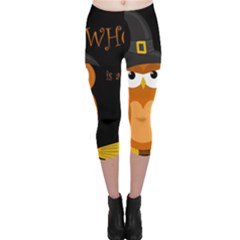 Halloween Witch - Orange Owl Capri Leggings  by Valentinaart