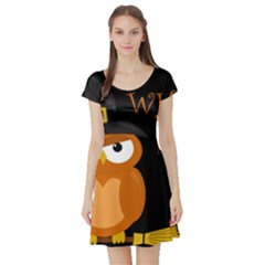 Halloween Witch - Orange Owl Short Sleeve Skater Dress by Valentinaart