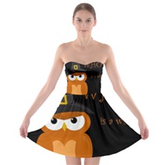 Halloween Witch - Orange Owl Strapless Bra Top Dress