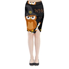 Halloween Witch - Orange Owl Midi Wrap Pencil Skirt by Valentinaart