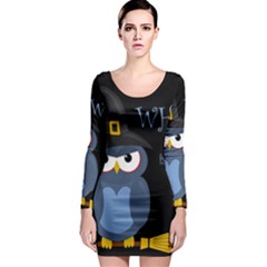 Halloween Witch - Blue Owl Long Sleeve Bodycon Dress by Valentinaart