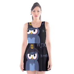 Halloween Witch - Blue Owl Scoop Neck Skater Dress by Valentinaart