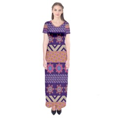 Colorful Winter Pattern Short Sleeve Maxi Dress by DanaeStudio