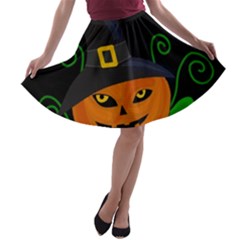 Halloween Witch Pumpkin A-line Skater Skirt by Valentinaart