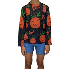 Halloween Pumpkin Pattern Kids  Long Sleeve Swimwear by Valentinaart