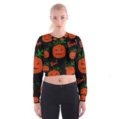Halloween Pumpkin Pattern Women s Cropped Sweatshirt by Valentinaart