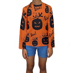 Halloween Black Pumpkins Pattern Kids  Long Sleeve Swimwear by Valentinaart