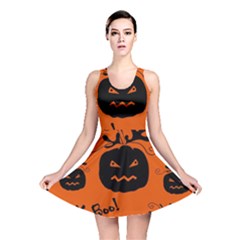 Halloween Black Pumpkins Pattern Reversible Skater Dress by Valentinaart