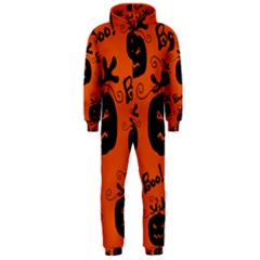 Halloween Black Pumpkins Pattern Hooded Jumpsuit (men)  by Valentinaart