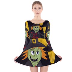 Halloween Witch Long Sleeve Velvet Skater Dress by Valentinaart