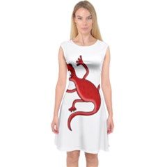 Red lizard Capsleeve Midi Dress