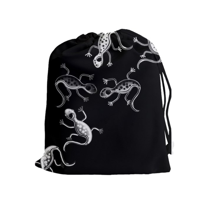 Black and white lizards Drawstring Pouches (Extra Large)