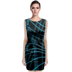 Cyan And Black Warped Lines Classic Sleeveless Midi Dress