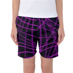 Purple And Black Warped Lines Women s Basketball Shorts by Valentinaart