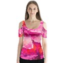 Geometric Magenta Garden Butterfly Sleeve Cutout Tee  View1