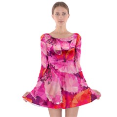 Geometric Magenta Garden Long Sleeve Skater Dress