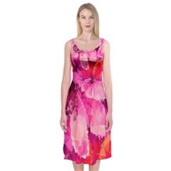 Geometric Magenta Garden Midi Sleeveless Dress by DanaeStudio