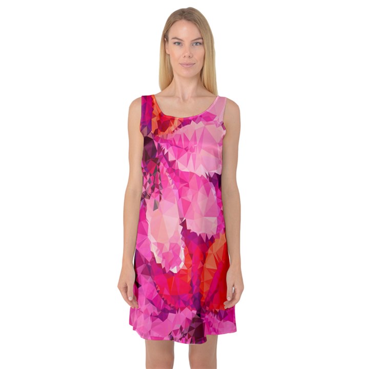 Geometric Magenta Garden Sleeveless Satin Nightdress