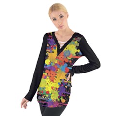 Crazy Multicolored Double Running Splashes Women s Tie Up Tee