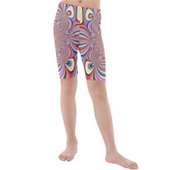 Pastel Shades Ornamental Flower Kids  Mid Length Swim Shorts by designworld65