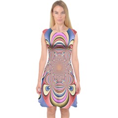 Pastel Shades Ornamental Flower Capsleeve Midi Dress by designworld65