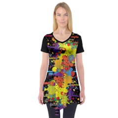 Crazy Multicolored Double Running Splashes Short Sleeve Tunic  by EDDArt