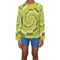 Crazy Dart Green Gold Spiral Kids  Long Sleeve Swimwear by designworld65